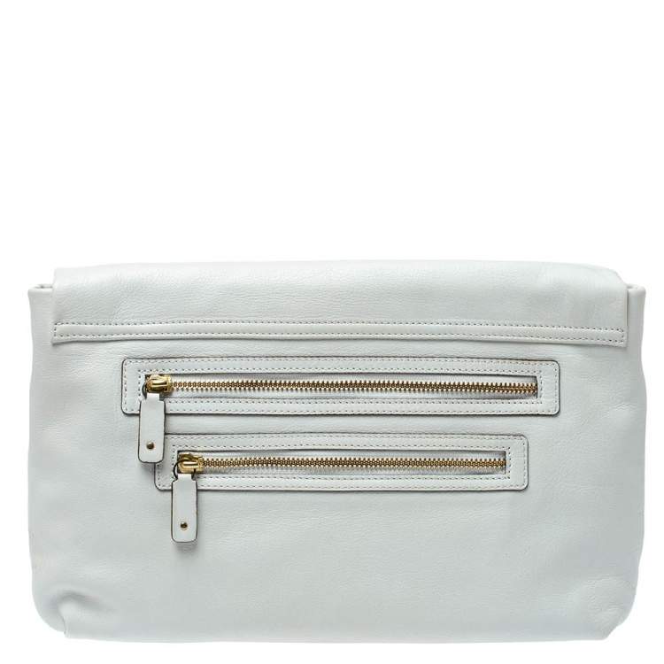 Pre Owned Anya Hindmarch White/Blue Leather Flap Shoulder Bag