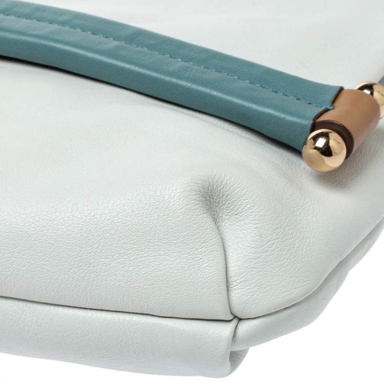 Pre Owned Anya Hindmarch White/Blue Leather Flap Shoulder Bag