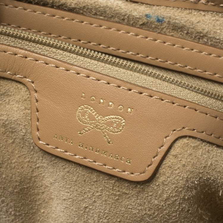 Pre Owned Anya Hindmarch Beige Woven Leather Shoulder Bag