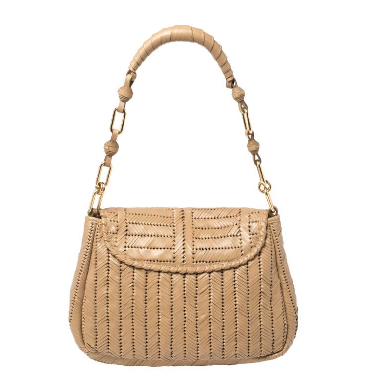 Pre Owned Anya Hindmarch Beige Woven Leather Shoulder Bag