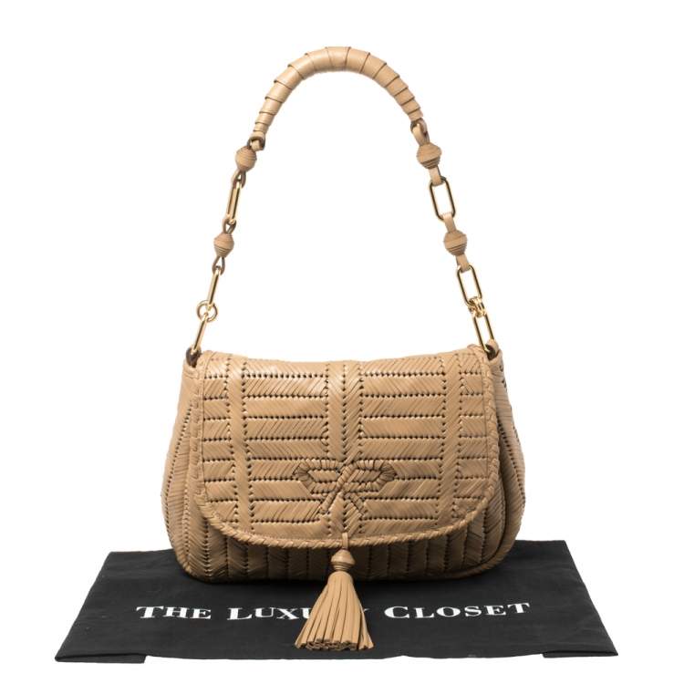 Pre Owned Anya Hindmarch Beige Woven Leather Shoulder Bag