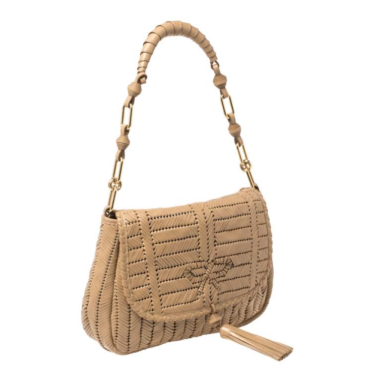 Pre Owned Anya Hindmarch Beige Woven Leather Shoulder Bag