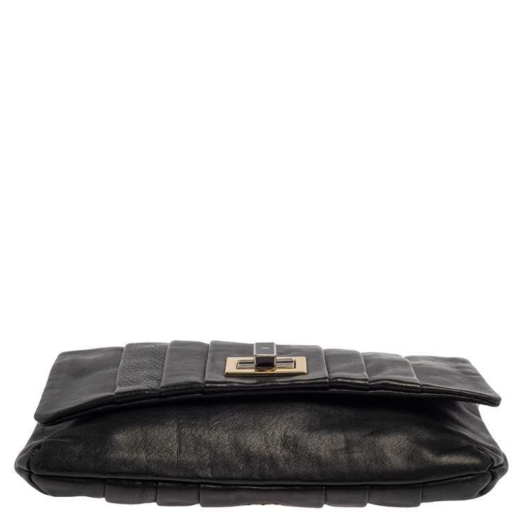 Pre Owned Anya Hindmarch Black Leather Flap Pochette Bag