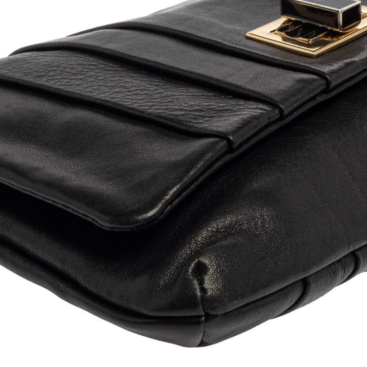 Pre Owned Anya Hindmarch Black Leather Flap Pochette Bag
