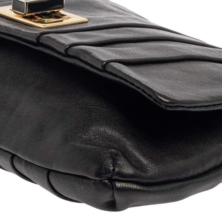 Pre Owned Anya Hindmarch Black Leather Flap Pochette Bag