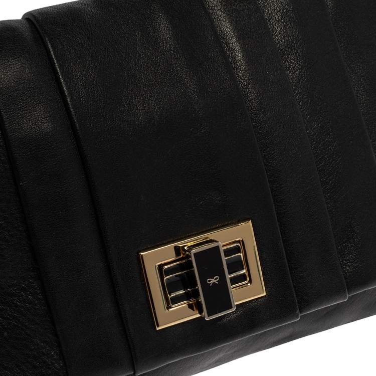 Pre Owned Anya Hindmarch Black Leather Flap Pochette Bag
