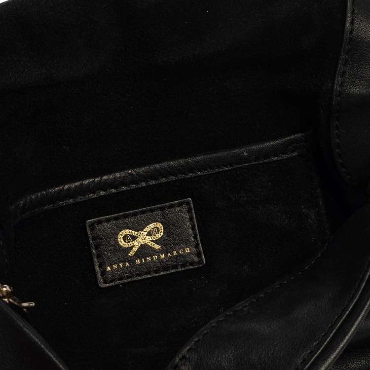 Pre Owned Anya Hindmarch Black Leather Flap Pochette Bag