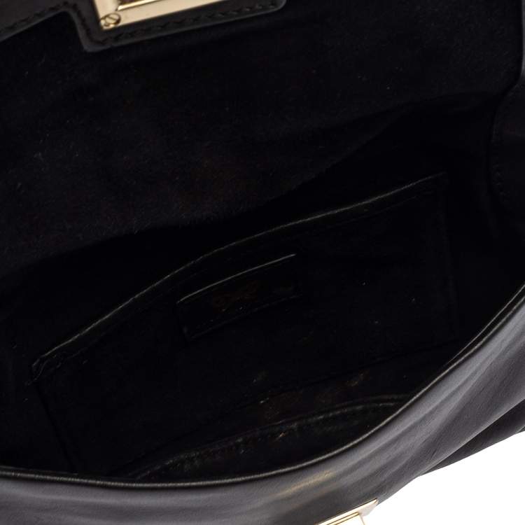 Pre Owned Anya Hindmarch Black Leather Flap Pochette Bag