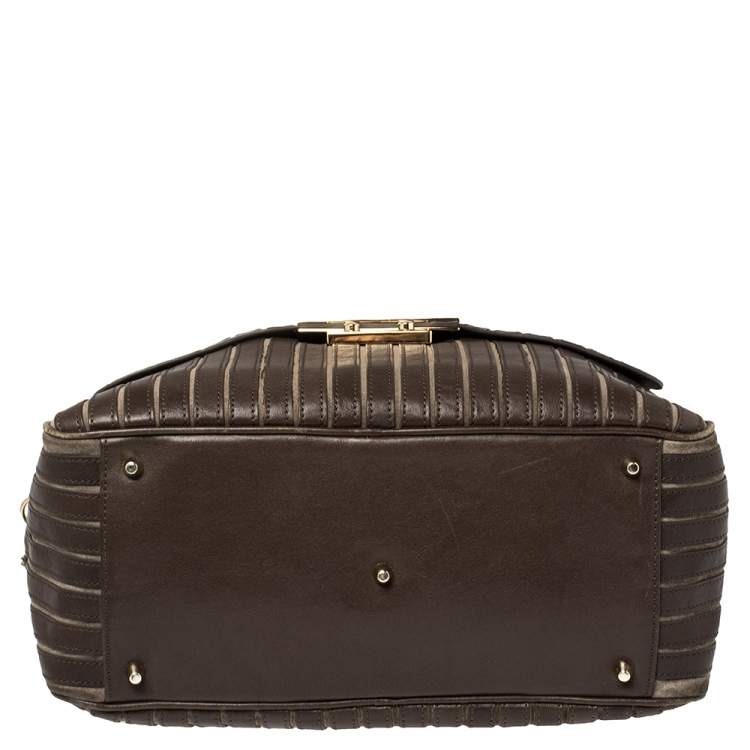Pre Owned Anya Hindmarch Brown/Grey Leather And Suede Bowling Bag