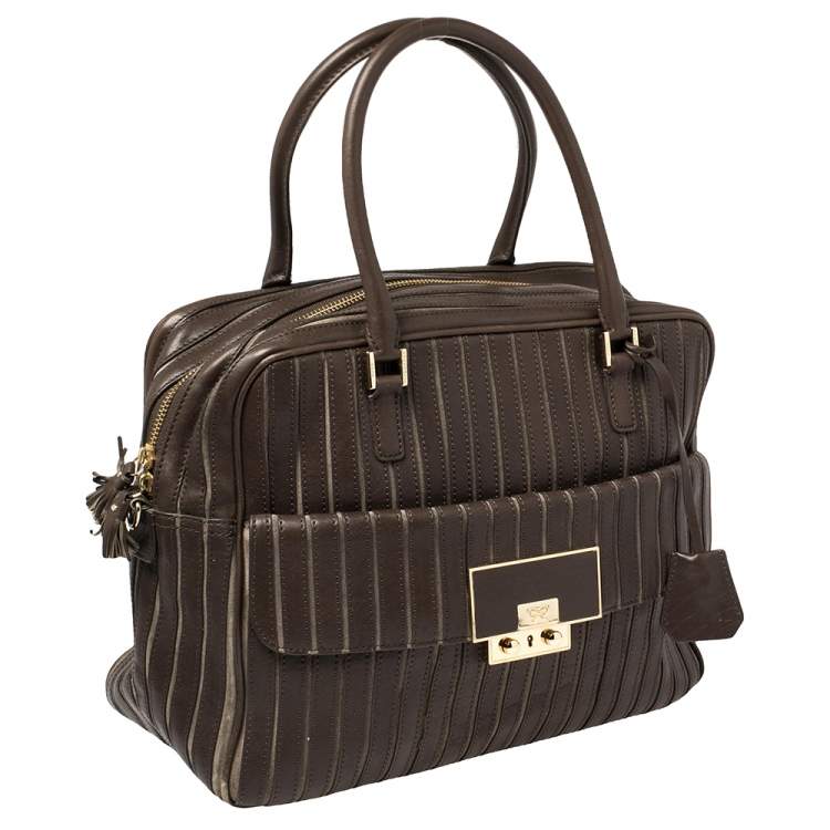 Pre Owned Anya Hindmarch Brown/Grey Leather And Suede Bowling Bag