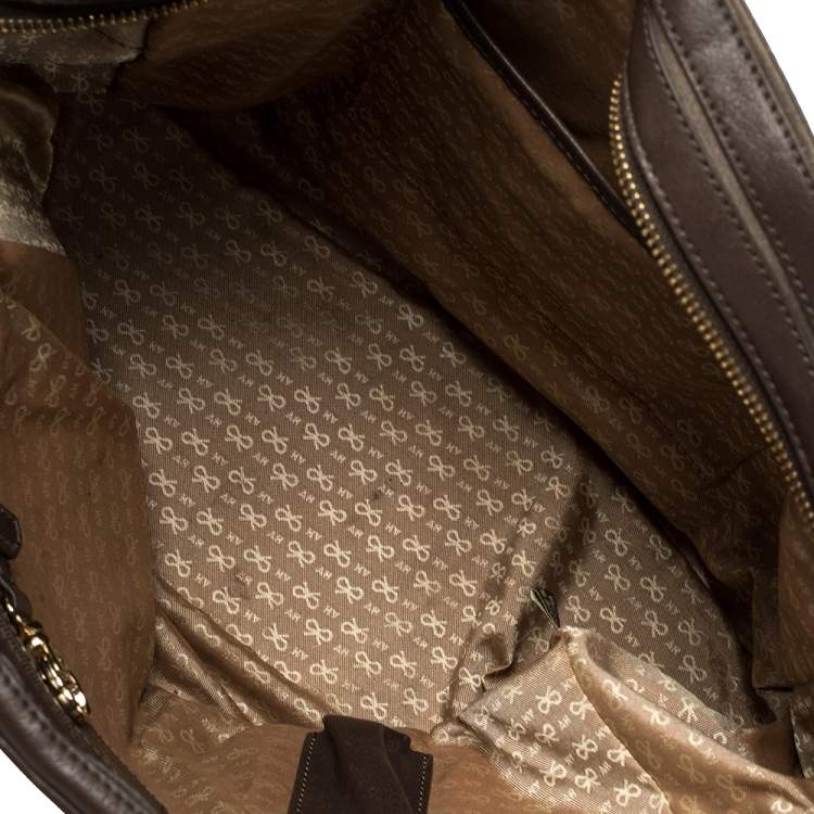 Pre Owned Anya Hindmarch Brown/Grey Leather And Suede Bowling Bag