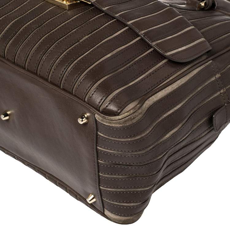 Pre Owned Anya Hindmarch Brown/Grey Leather And Suede Bowling Bag