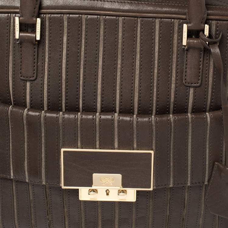 Pre Owned Anya Hindmarch Brown/Grey Leather And Suede Bowling Bag
