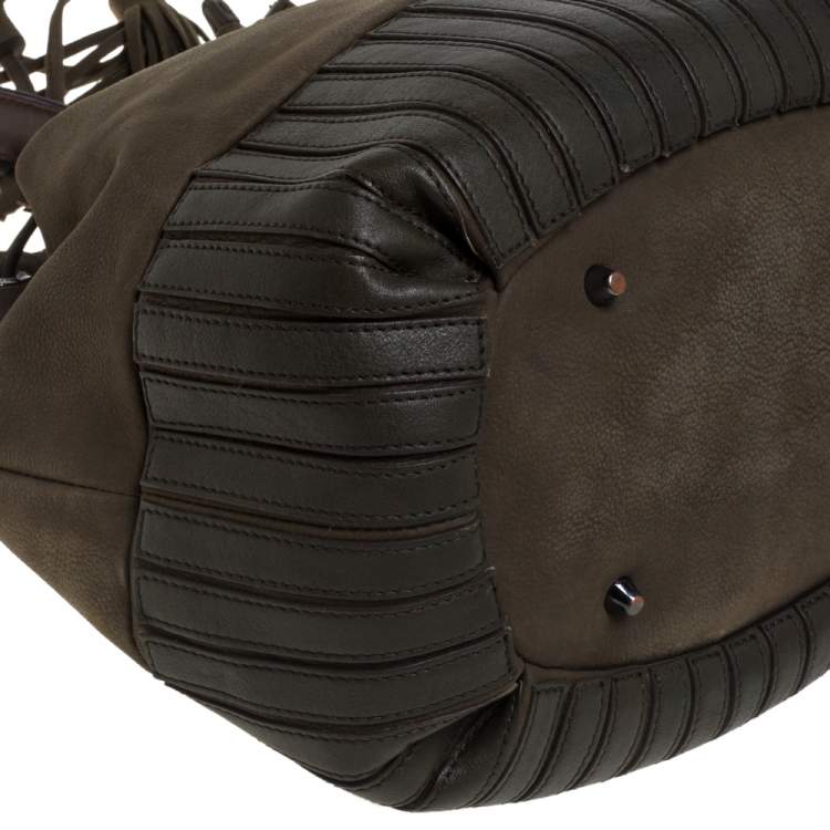 Pre Owned Anya Hindmarch Olive Green Leather Rhodes Bucket Bag