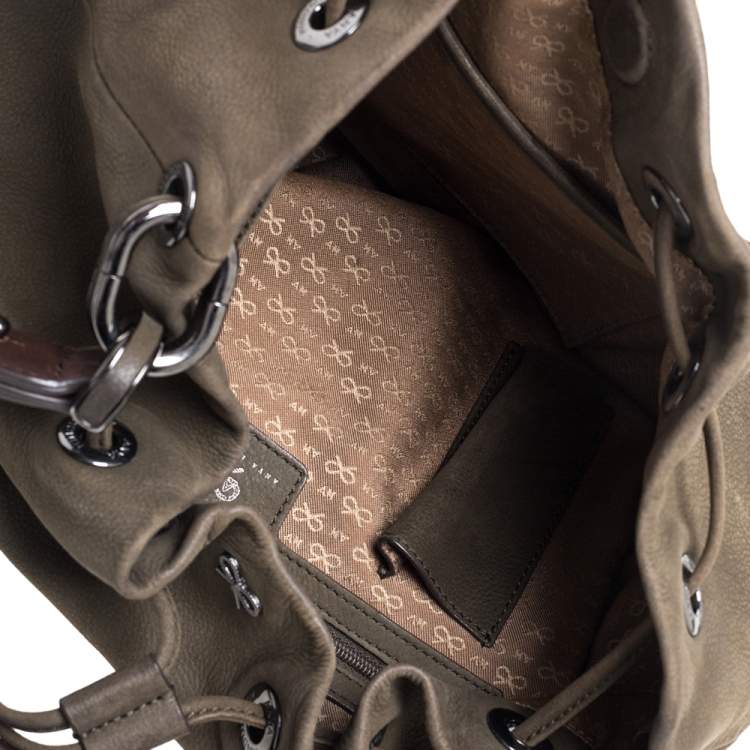 Pre Owned Anya Hindmarch Olive Green Leather Rhodes Bucket Bag