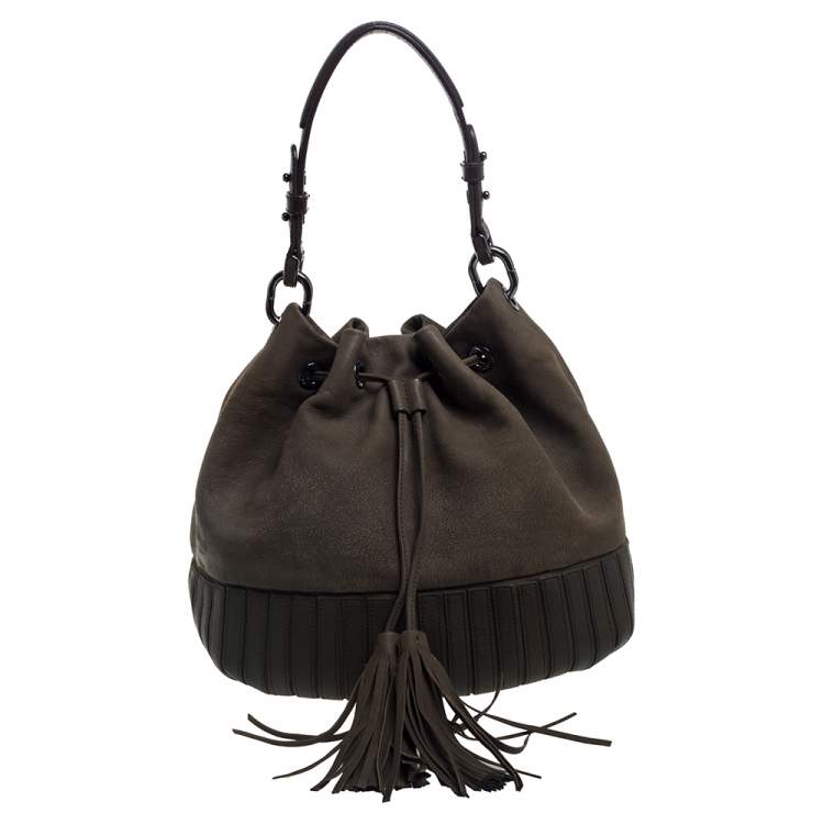 Pre Owned Anya Hindmarch Olive Green Leather Rhodes Bucket Bag