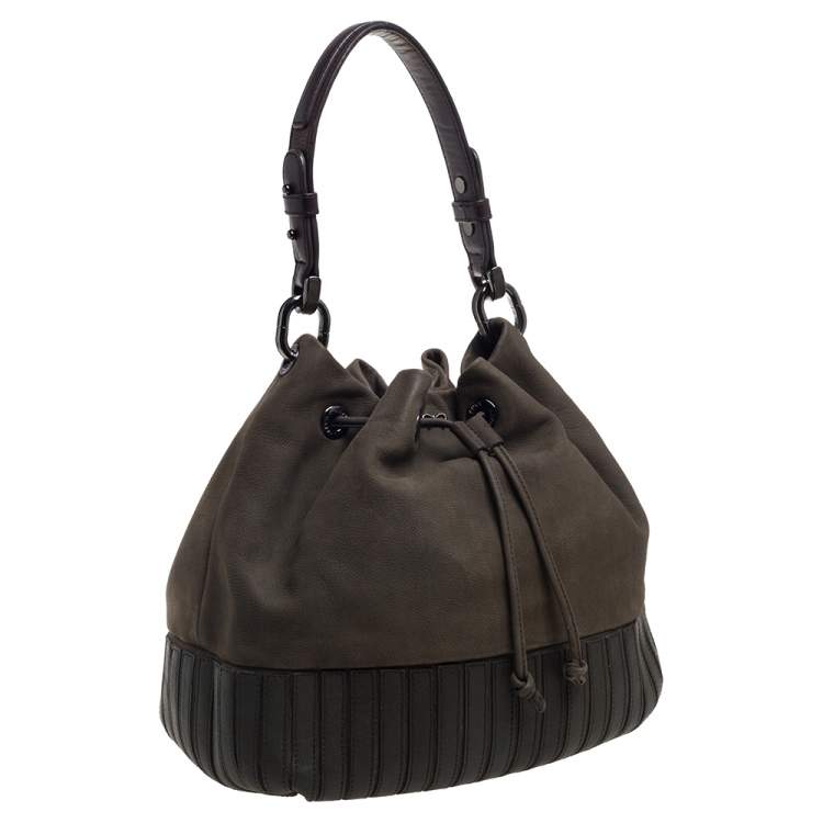 Pre Owned Anya Hindmarch Olive Green Leather Rhodes Bucket Bag