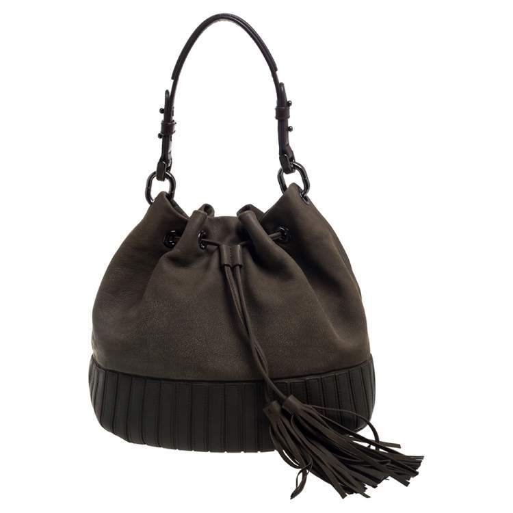 Pre Owned Anya Hindmarch Olive Green Leather Rhodes Bucket Bag