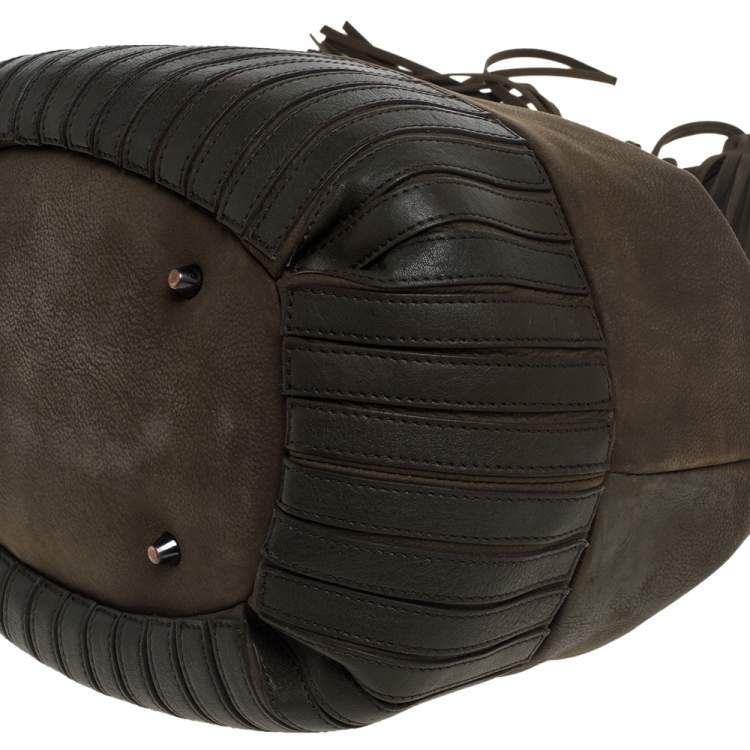 Pre Owned Anya Hindmarch Olive Green Leather Rhodes Bucket Bag