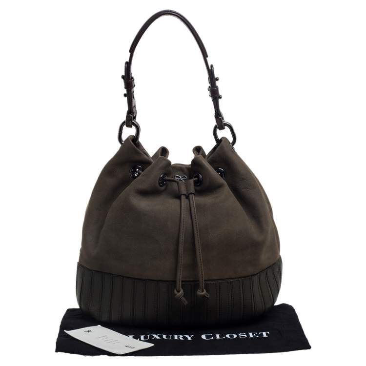 Pre Owned Anya Hindmarch Olive Green Leather Rhodes Bucket Bag