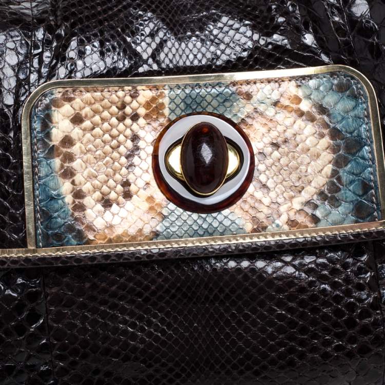 Pre Owned Anya Hindmarch Dark Brown Python Leather Shoulder Bag