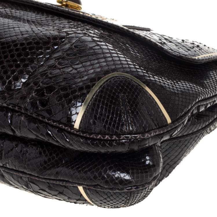 Pre Owned Anya Hindmarch Dark Brown Python Leather Shoulder Bag