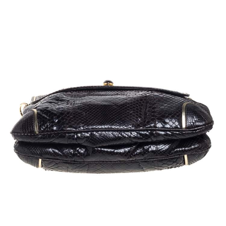 Pre Owned Anya Hindmarch Dark Brown Python Leather Shoulder Bag