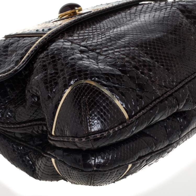 Pre Owned Anya Hindmarch Dark Brown Python Leather Shoulder Bag