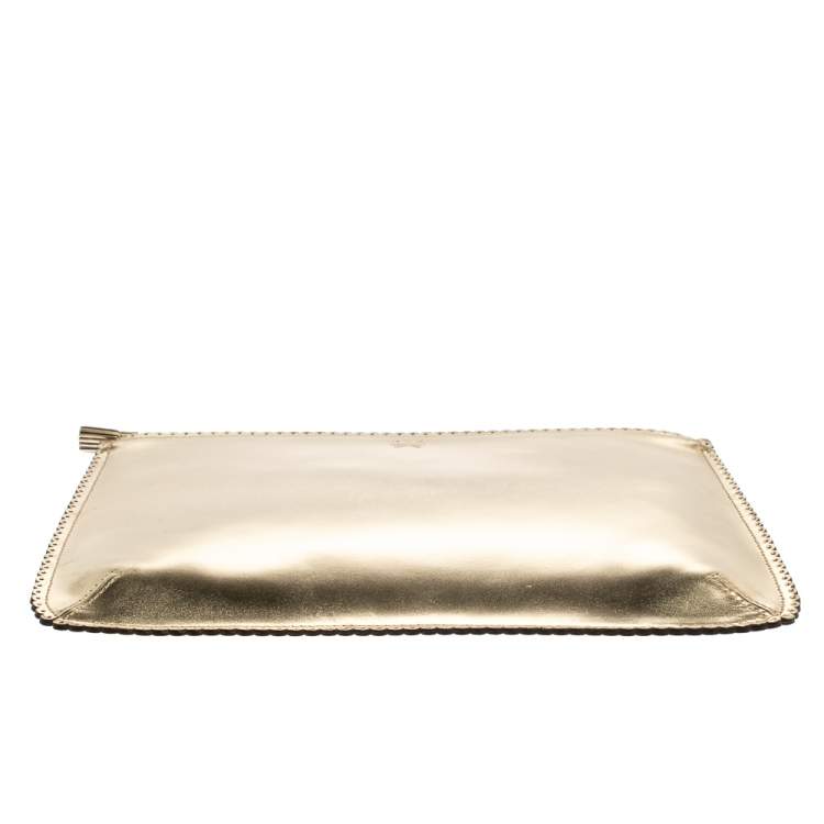 Pre Owned Anya Hindmarch Metallic Gold Scalloped Leather Pouch