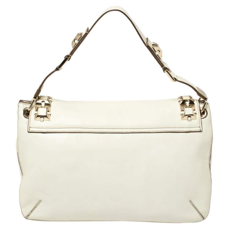 Pre Owned Anya Hindmarch White Leather Studded Flap Top Handle Bag
