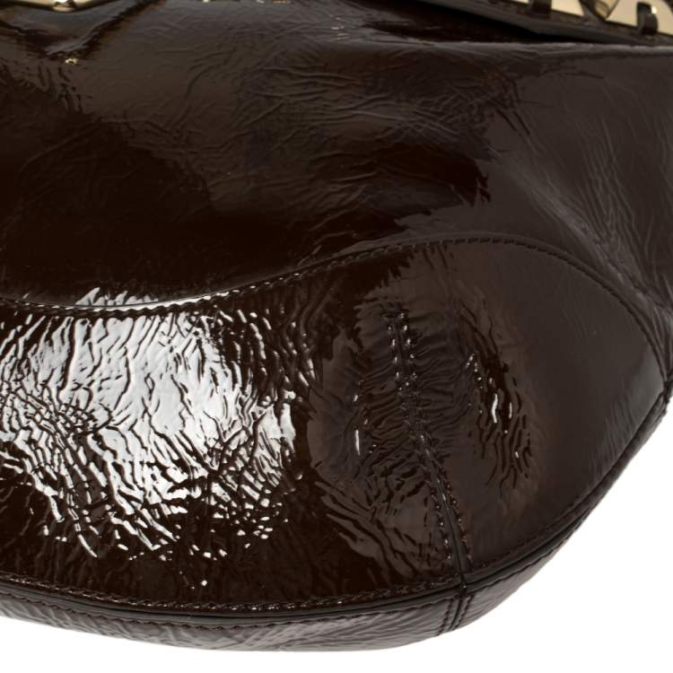 Pre Owned Anya Hindmarch Dark Brown Patent Leather Studded Hobo
