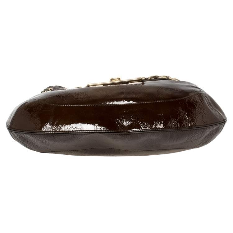 Pre Owned Anya Hindmarch Dark Brown Patent Leather Studded Hobo