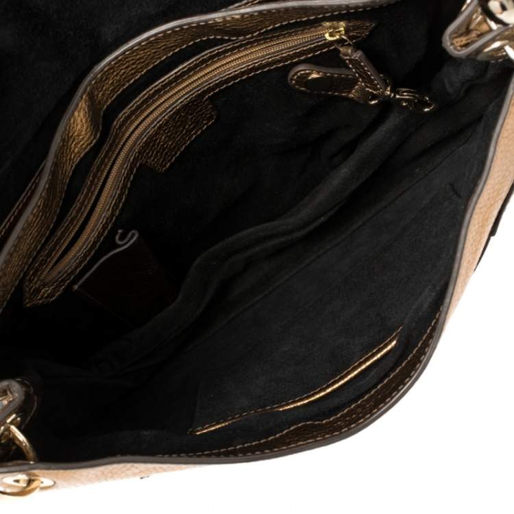 Pre Owned Anya Hindmarch Black/Gold Patent And Leather Flap Shoulder Bag