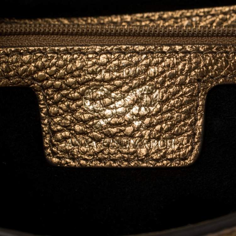 Pre Owned Anya Hindmarch Black/Gold Patent And Leather Flap Shoulder Bag