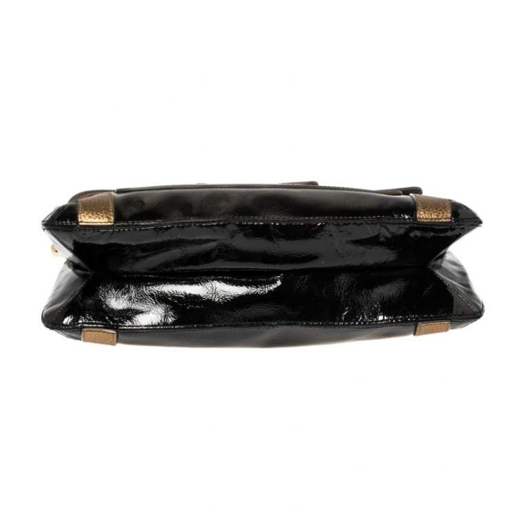 Pre Owned Anya Hindmarch Black/Gold Patent And Leather Flap Shoulder Bag
