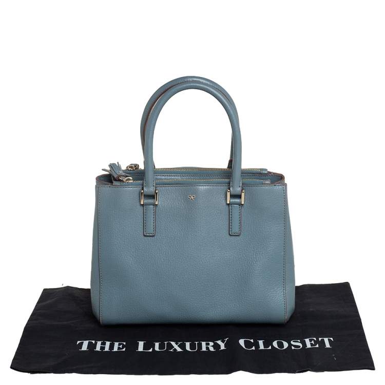 Pre Owned Anya Hindmarch Stone Blue Leather Double Zip Tote