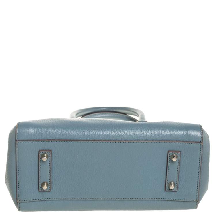 Pre Owned Anya Hindmarch Stone Blue Leather Double Zip Tote