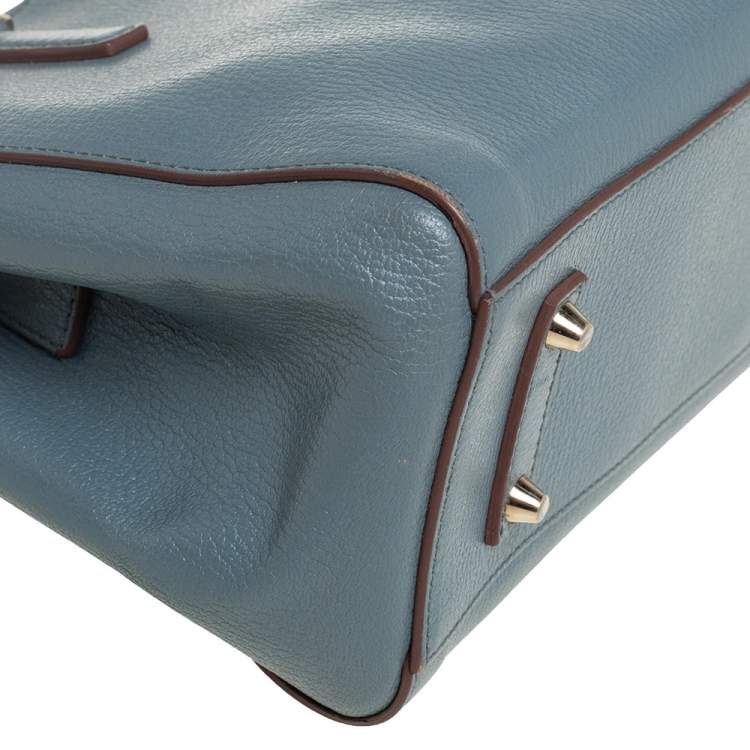 Pre Owned Anya Hindmarch Stone Blue Leather Double Zip Tote