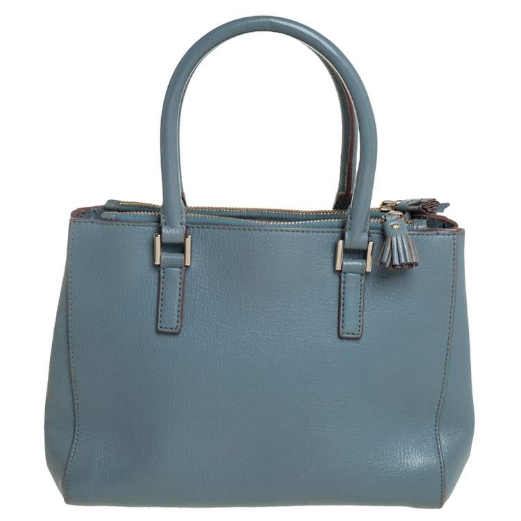 Pre Owned Anya Hindmarch Stone Blue Leather Double Zip Tote