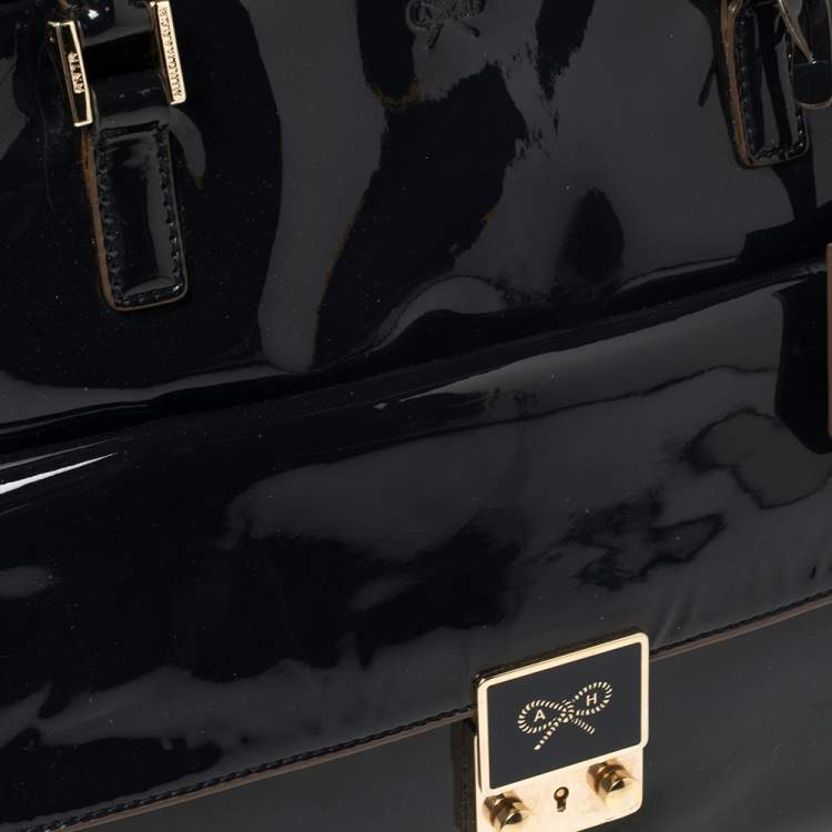 Pre Owned Anya Hindmarch Navy Blue Patent Leather Carker Satchel