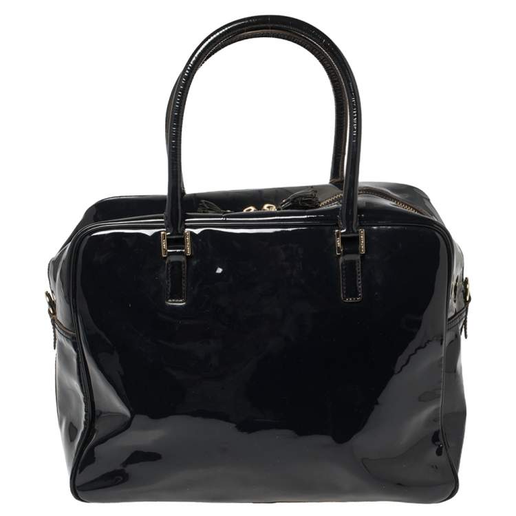 Pre Owned Anya Hindmarch Navy Blue Patent Leather Carker Satchel
