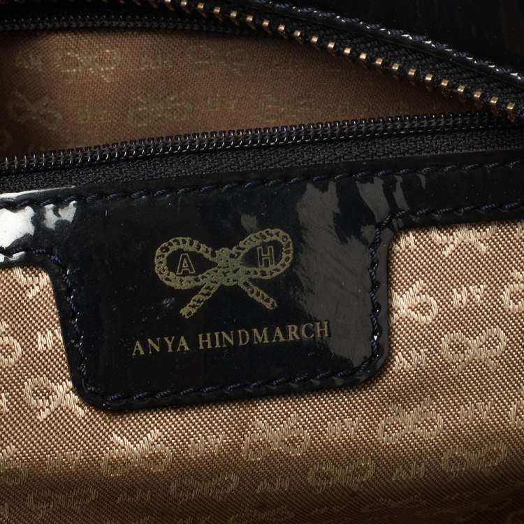 Pre Owned Anya Hindmarch Navy Blue Patent Leather Carker Satchel