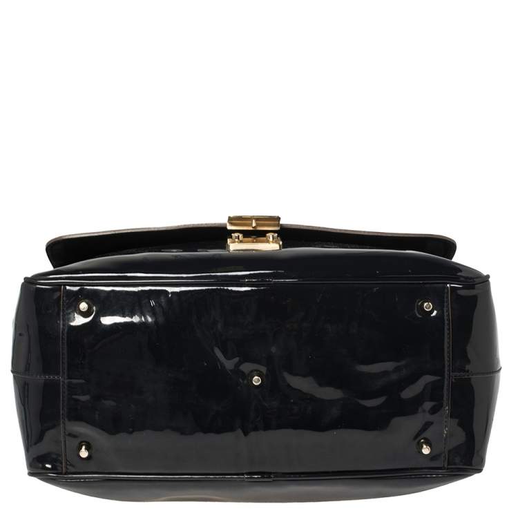 Pre Owned Anya Hindmarch Navy Blue Patent Leather Carker Satchel