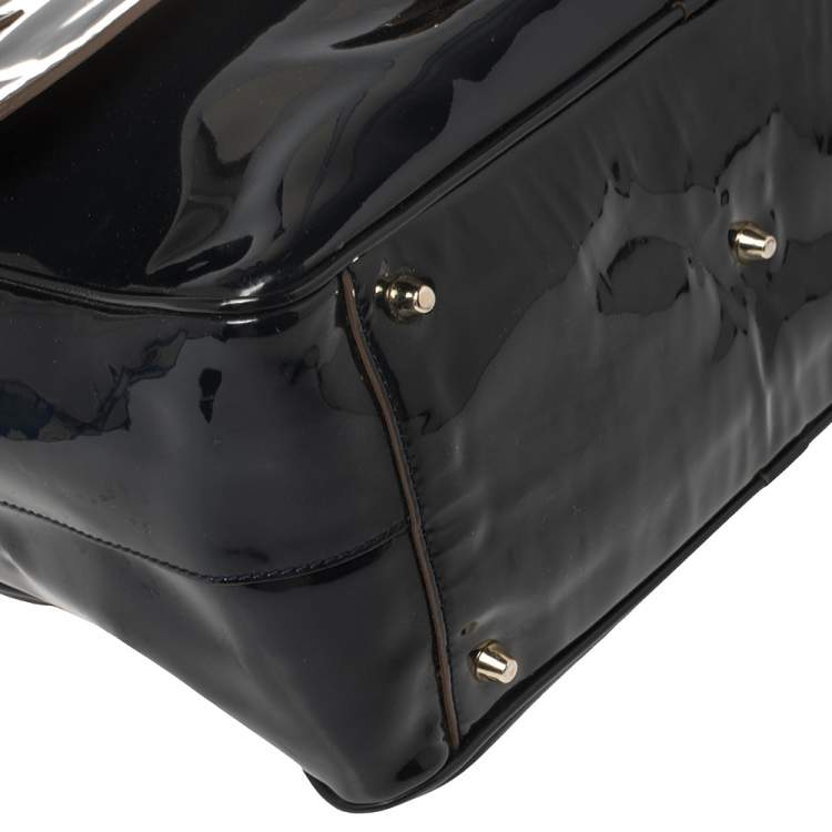 Pre Owned Anya Hindmarch Navy Blue Patent Leather Carker Satchel