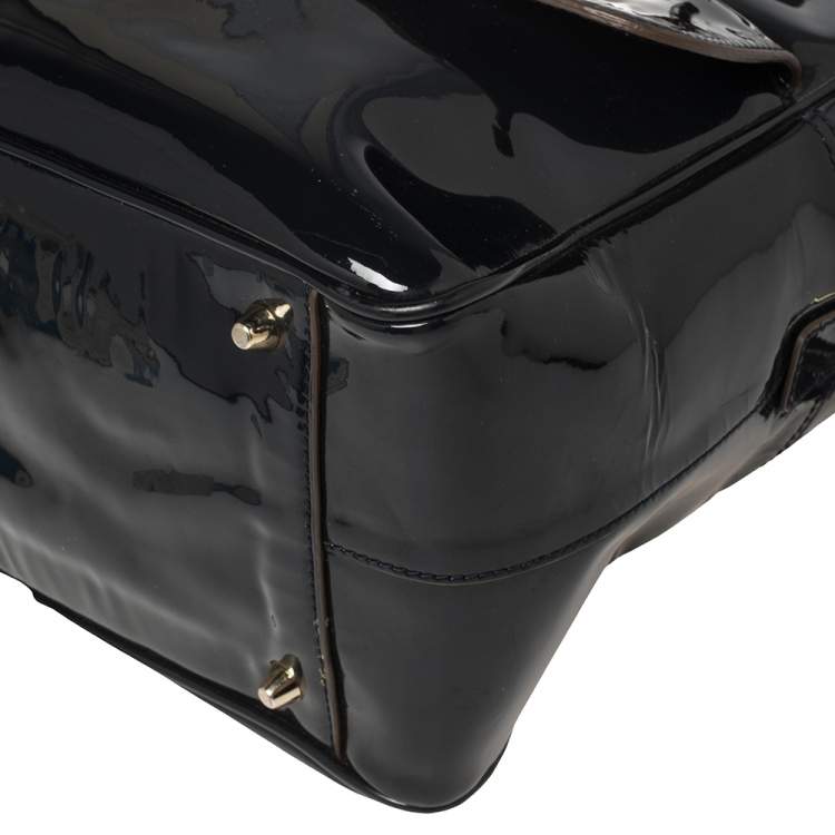 Pre Owned Anya Hindmarch Navy Blue Patent Leather Carker Satchel