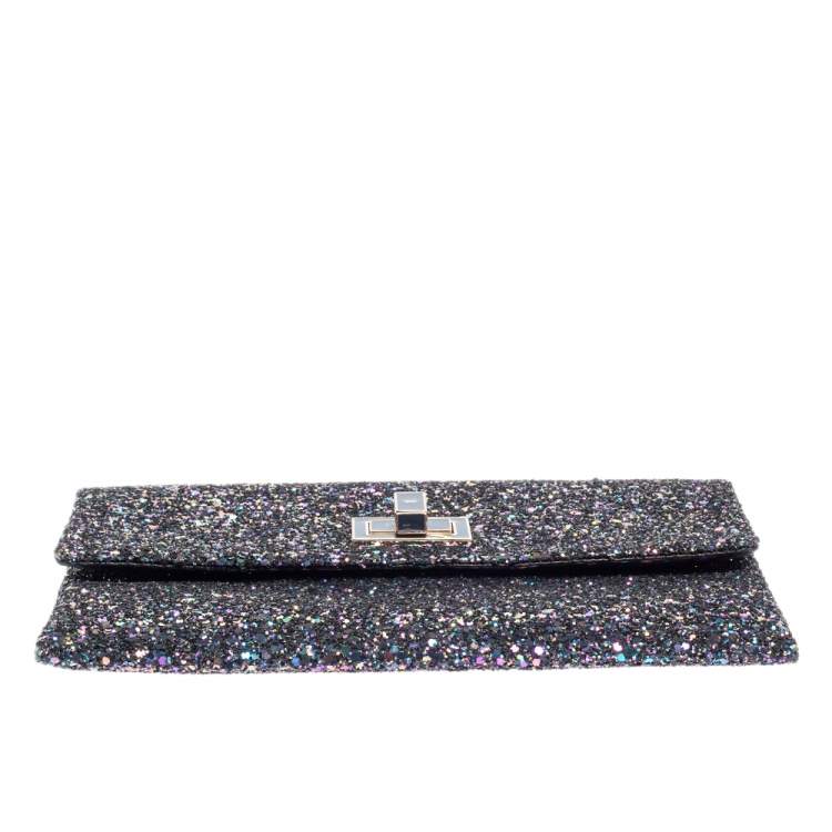 Pre Owned Anya Hindmarch Metallic Purple Glitter Valorie Clutch