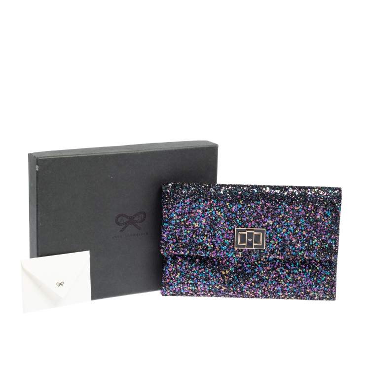 Pre Owned Anya Hindmarch Metallic Purple Glitter Valorie Clutch