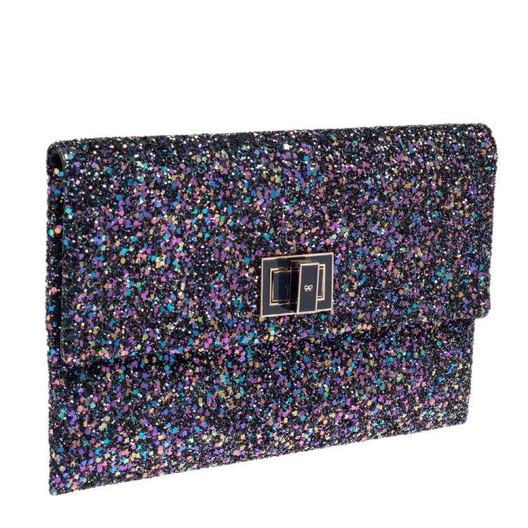 Pre Owned Anya Hindmarch Metallic Purple Glitter Valorie Clutch