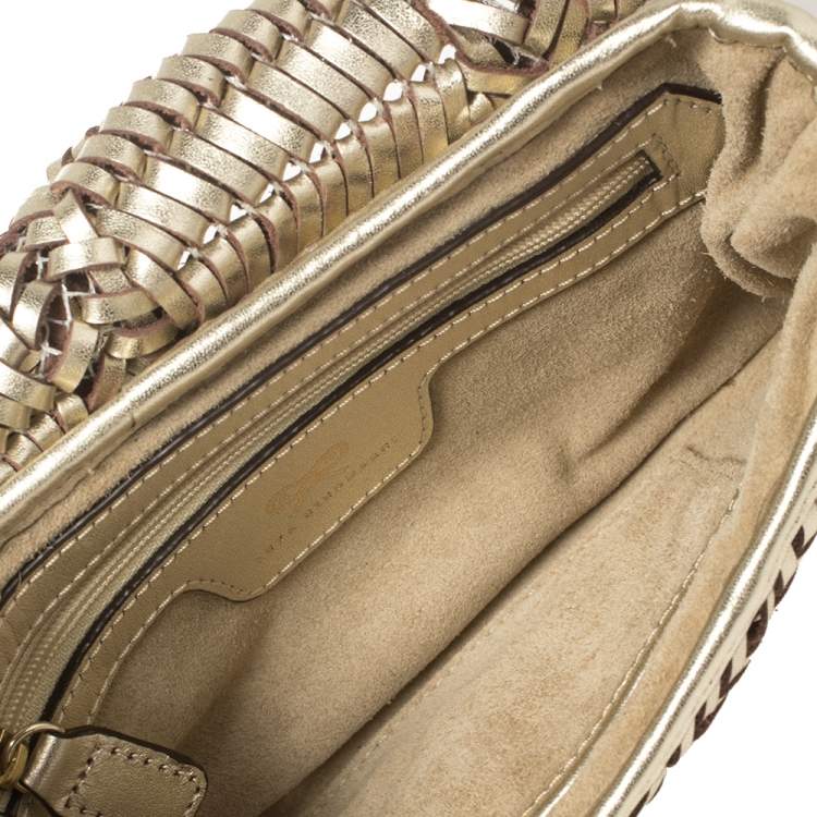 Pre Owned Anya Hindmarch Gold Woven Leather Rossum Clutch
