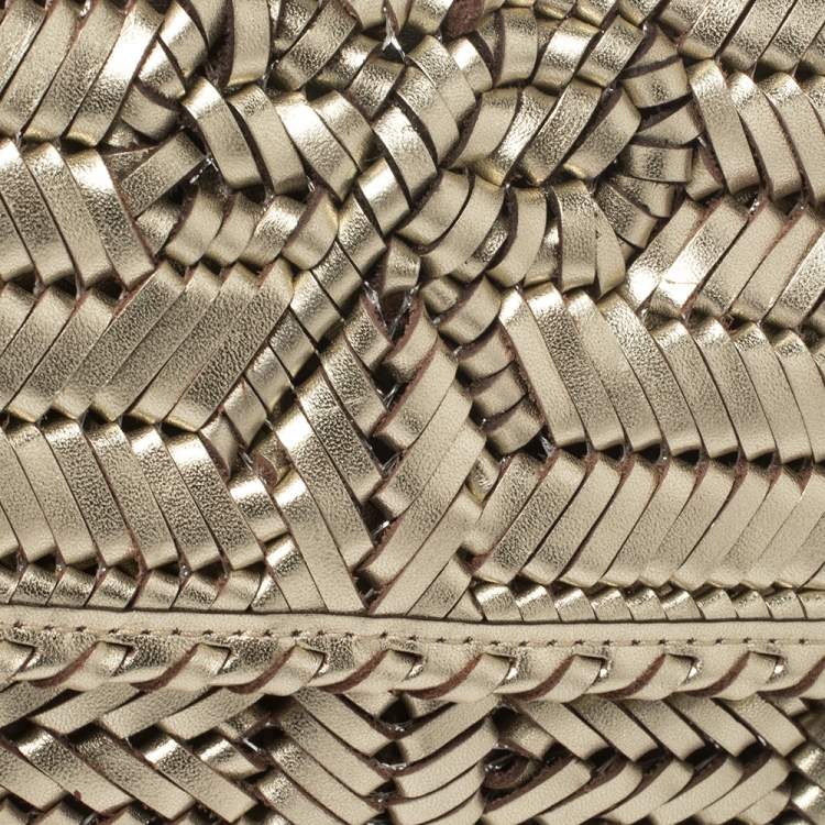 Pre Owned Anya Hindmarch Gold Woven Leather Rossum Clutch